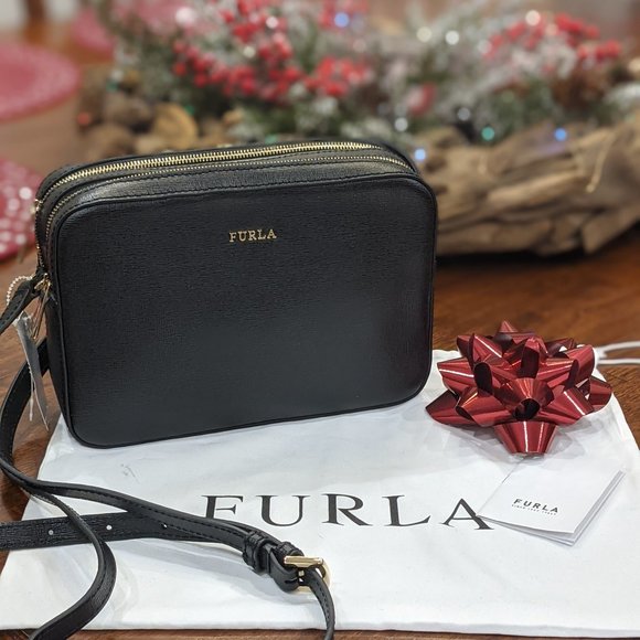 Furla Bags Furla Lilli Xl Leather Crossbody Bag Black Raised Logo